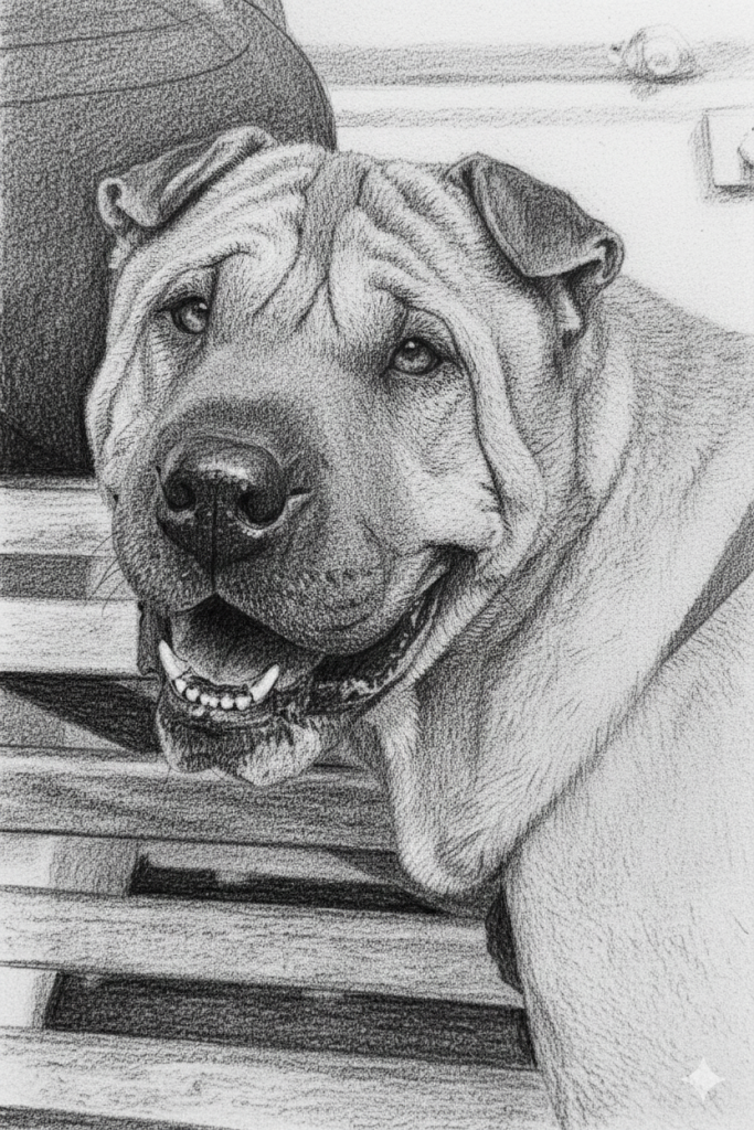 Wrinkly dogphoto converted into a pencil sketch